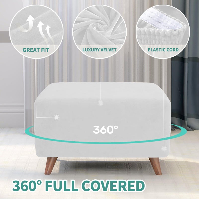 MAXIJIN Velvet Ottoman Slipcover Small Stretch Square Rectangle Footstool Slipcover Folding Storage Ottoman Covers for Living Room with Elastic Bottom (Ottoman Small, White) - Image 4